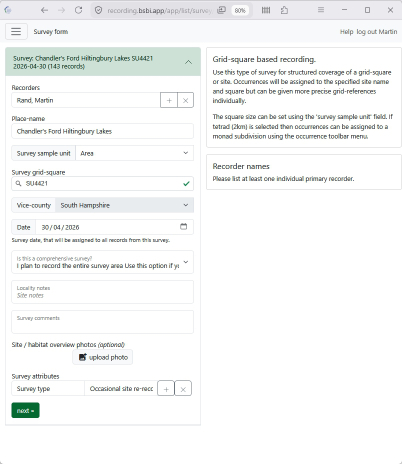 BSBI App: survey detail